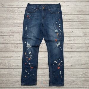 Melissa McCarthy Seven7 Jeans Women's 14W Blue Skinny Paint Splatter Distressed
